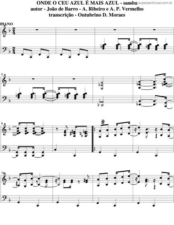 Partitura da música Onde O Céu Azul É Mais Azul v.3