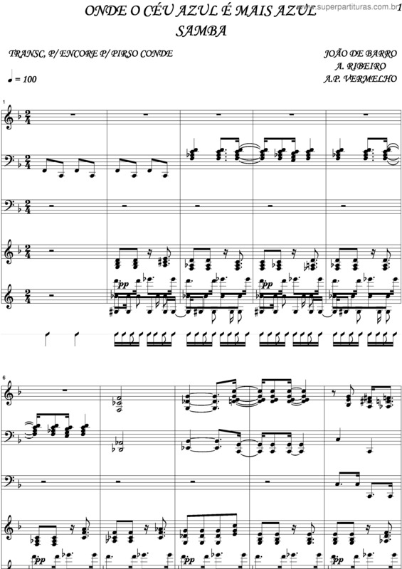 Partitura da música Onde O Ceu Azul E Mais Azul