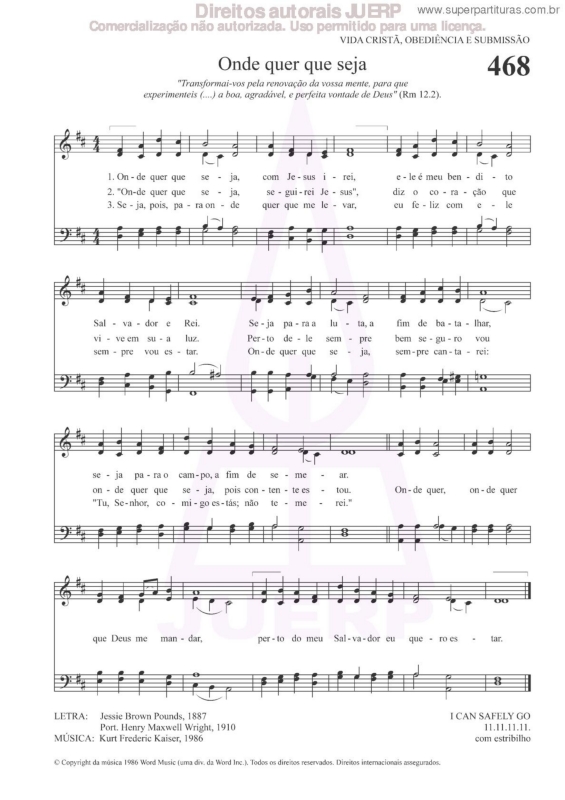 Partitura da música Onde Que Que Seja - 468 HCC v.2