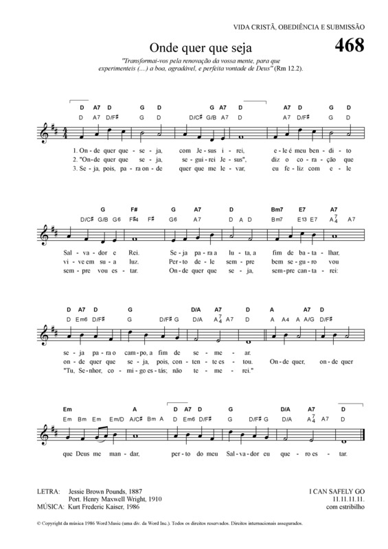 Partitura da música Onde Quer Que Seja