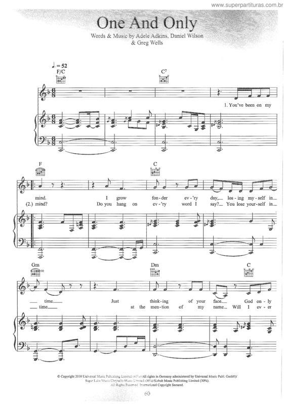 Partitura da música One And Only v.2