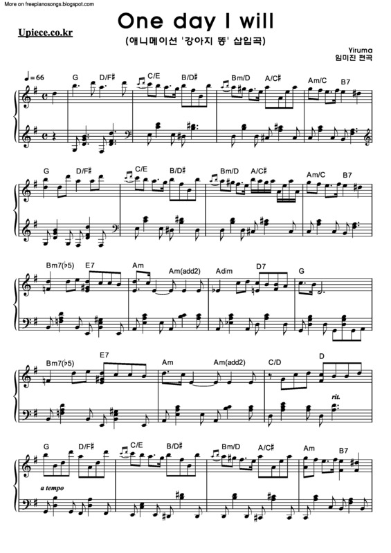 Partitura da música One Day I Will v.2