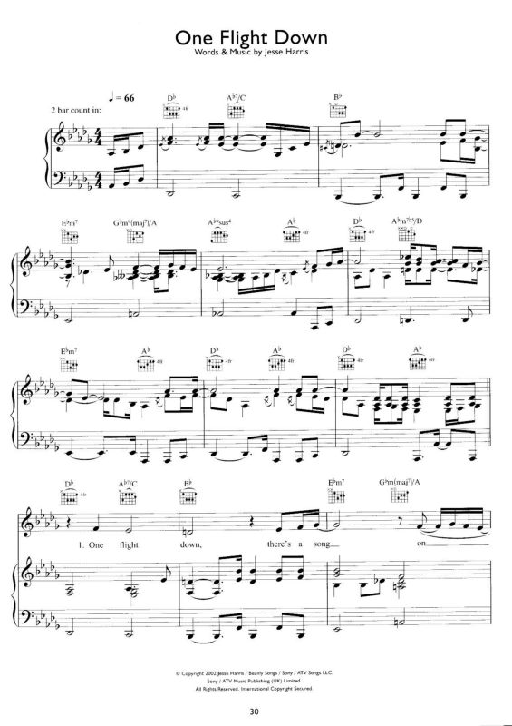 Partitura da música One Flight Down