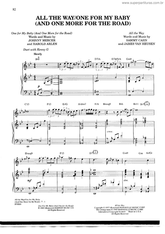 Partitura da música One For My Baby