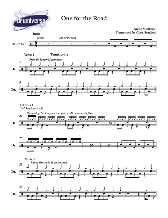 Partitura da música One For The Road