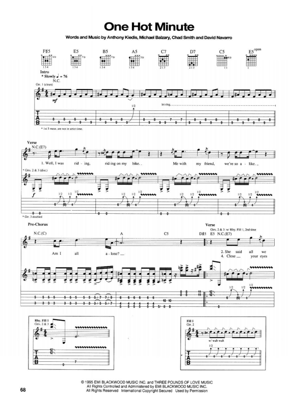 Partitura da música One Hot Minute