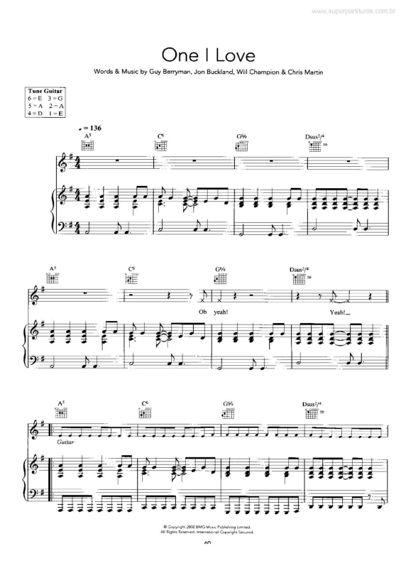 Partitura da música One I Love