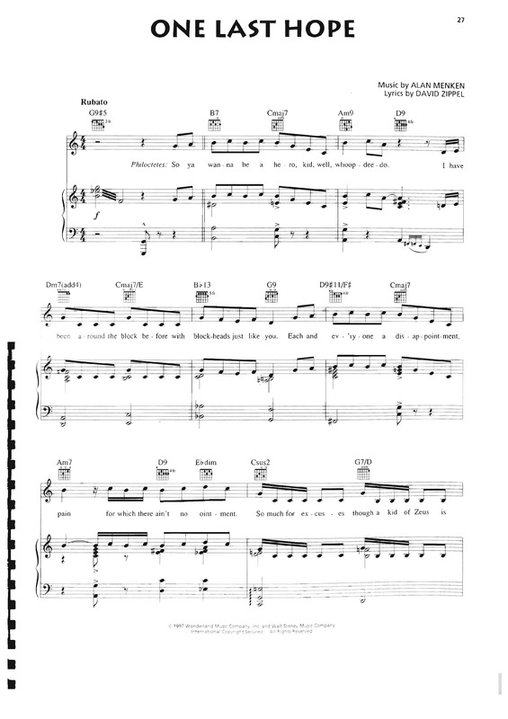 Partitura da música One Las Hope (Hercules)