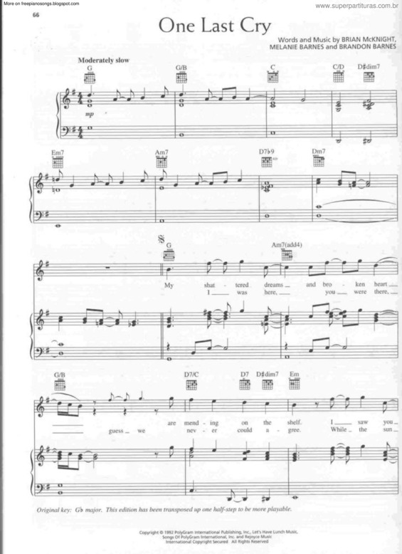 Partitura da música One Last Cry v.6