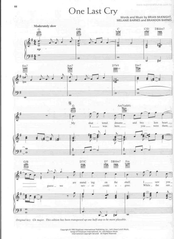 Partitura da música One Last Cry