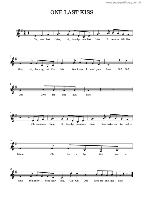 Partitura da música One Last Kiss – Charles Strouse – Bye Bye Birdie