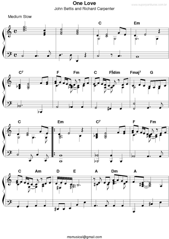 Partitura da música One Love