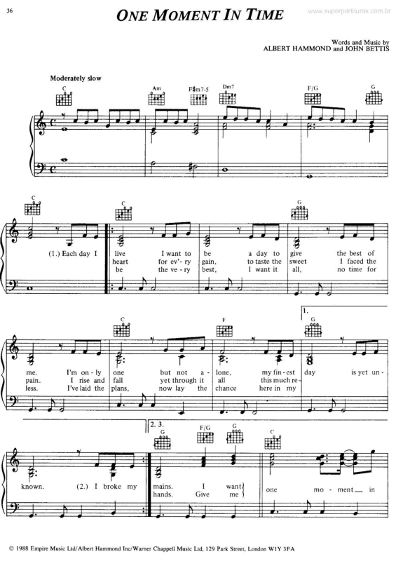 Partitura da música One Moment in Time v.3