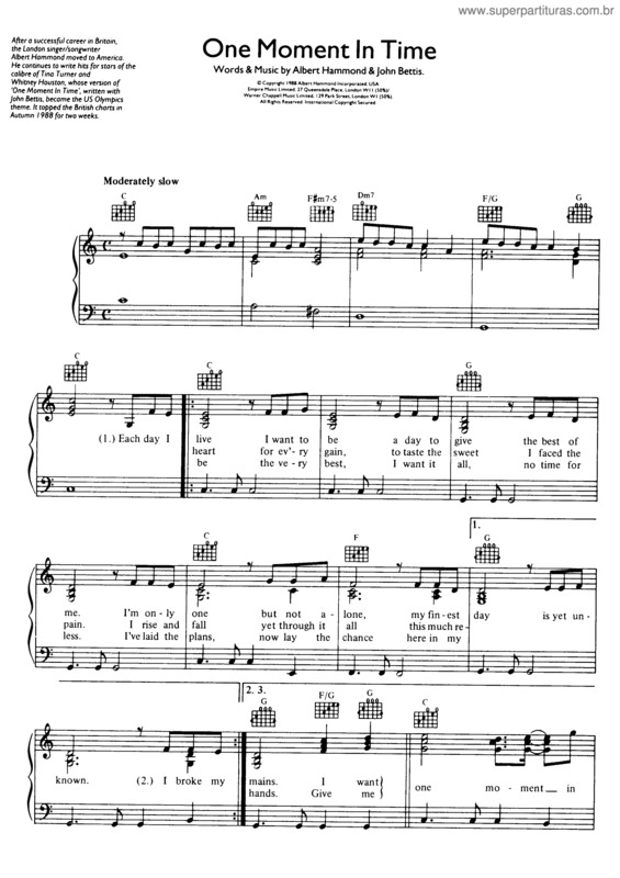 Partitura da música One Moment In Time v.6