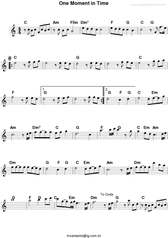 Partitura da música One Moment In Time