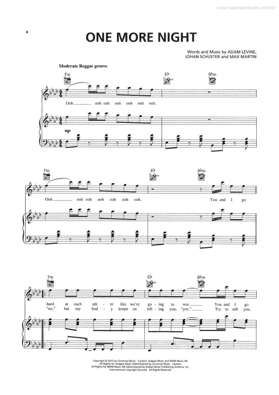 Partitura da música One More Night