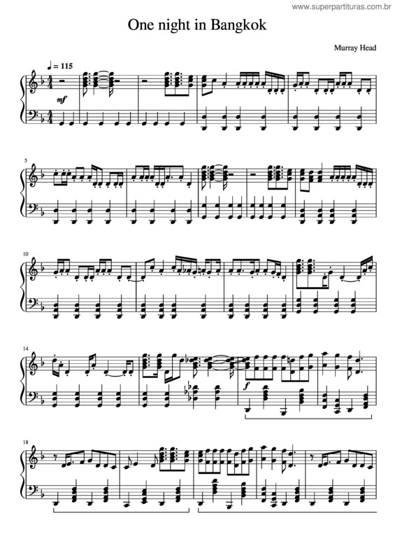 Partitura da música One Night In Bangkok – Murray Head One Night In Bangkok
