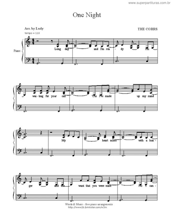 Partitura da música One Night v.4