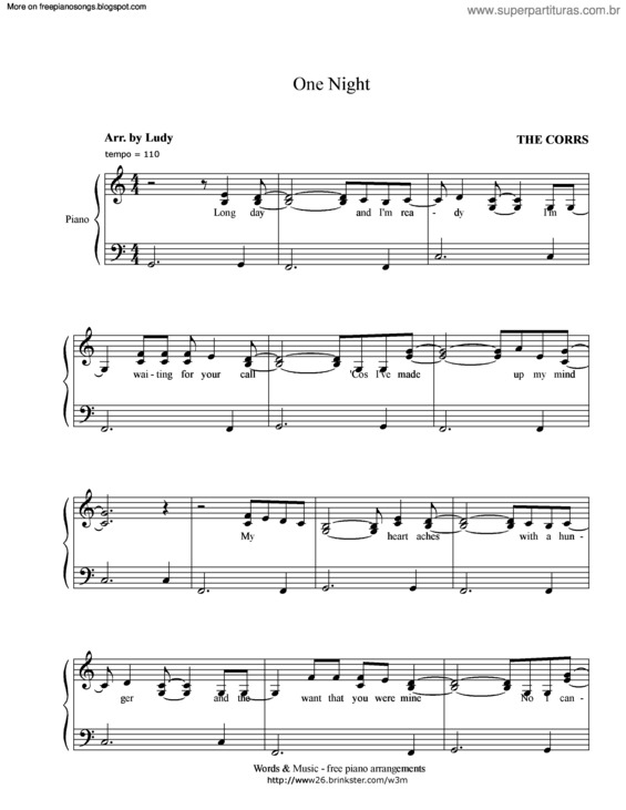 Partitura da música One Night v.6