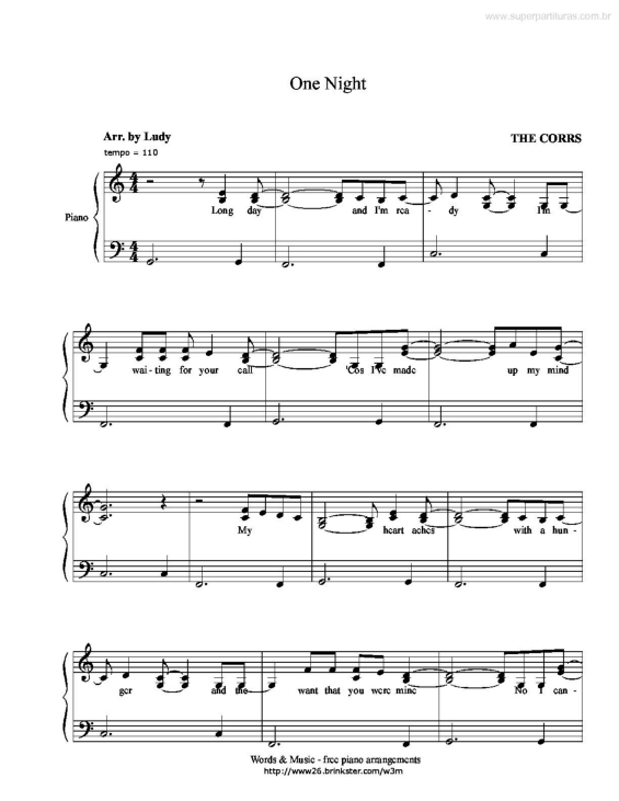 Partitura da música One Night