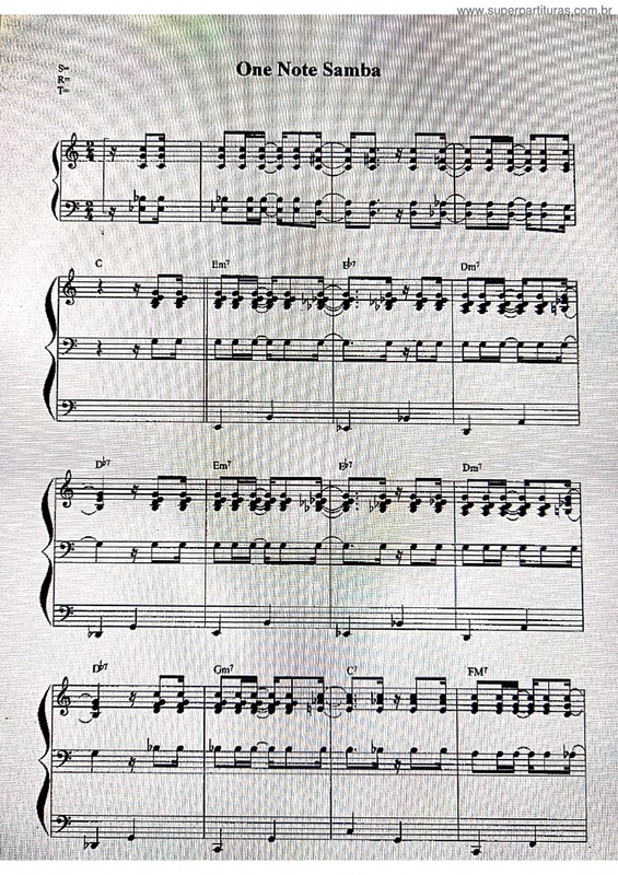 Partitura da música One Note Samba