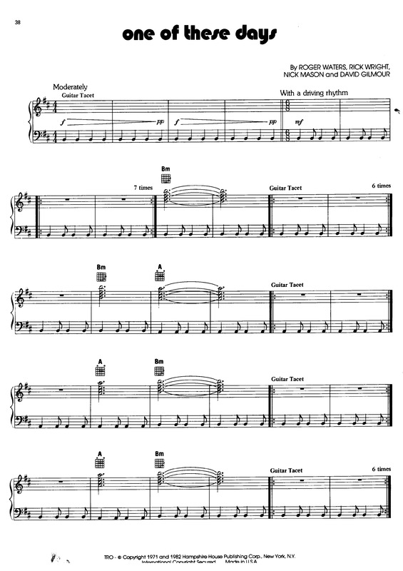 Partitura da música One Of These Days v.3