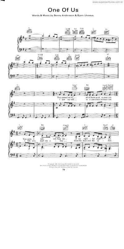 Partitura da música One Of Us v.3