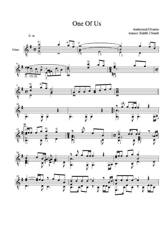 Partitura da música One Of Us v.6