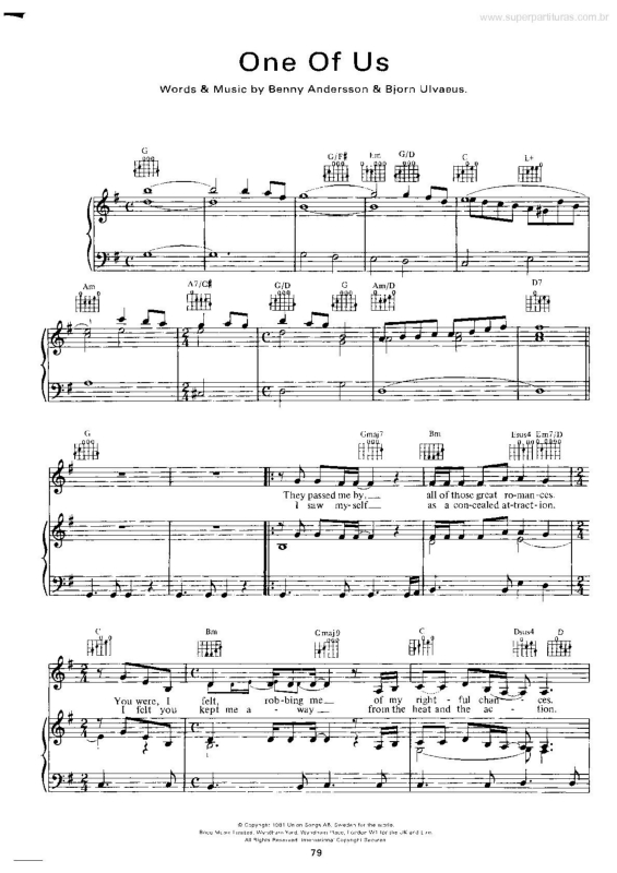 Partitura da música One Of Us