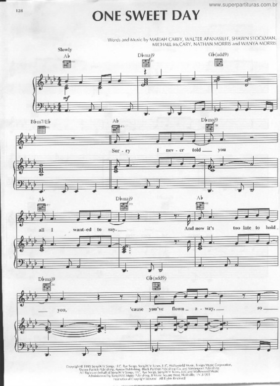 Partitura da música One Sweet Day