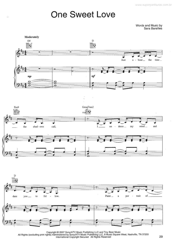 Partitura da música One Sweet Love