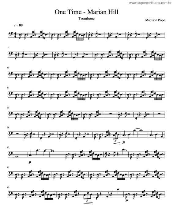 Partitura da música One Time – Marian Hill – Trombone