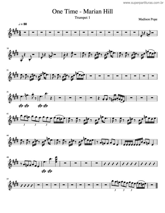 Partitura da música One Time – Marian Hill – Trumpet 1