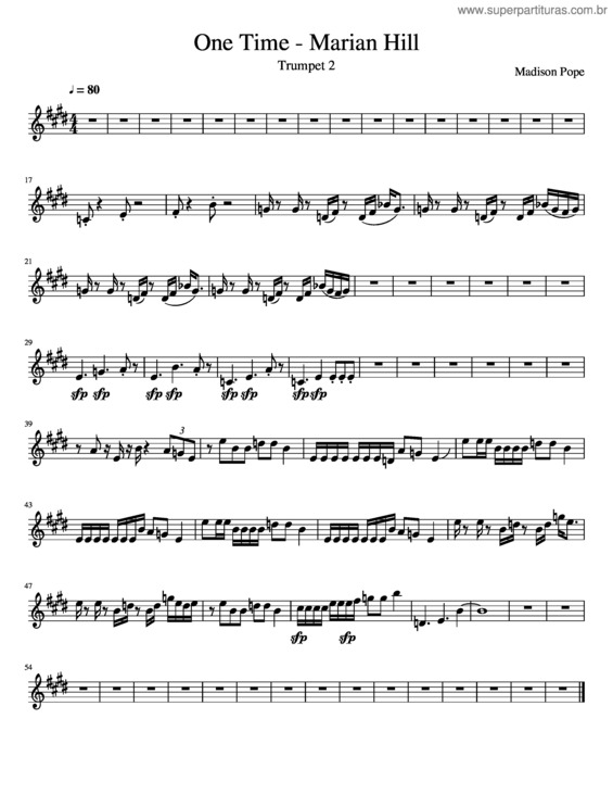 Partitura da música One Time – Marian Hill – Trumpet 2