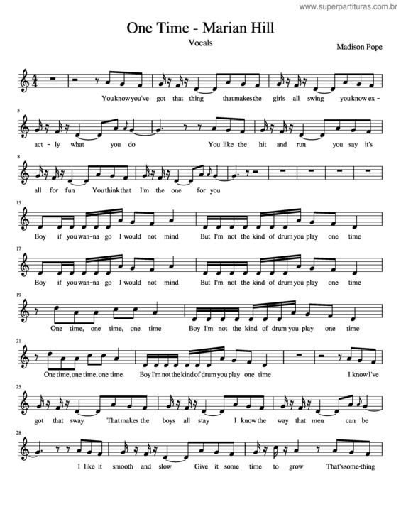 Partitura da música One Time – Marian Hill Vocals