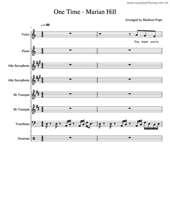 Partitura da música One Time – Marian Hill