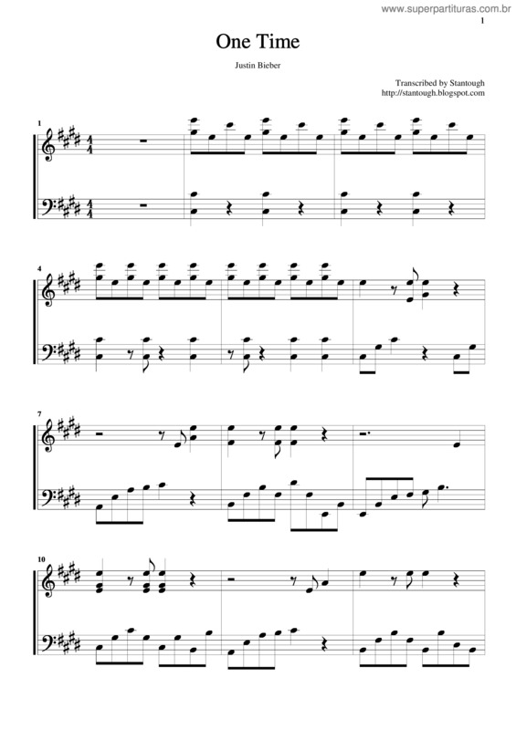 Partitura da música One Time