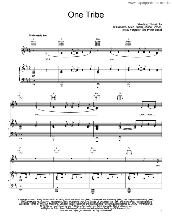 Partitura da música One Tribe