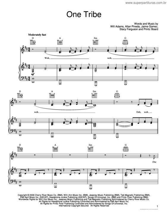 Partitura da música One Tribe