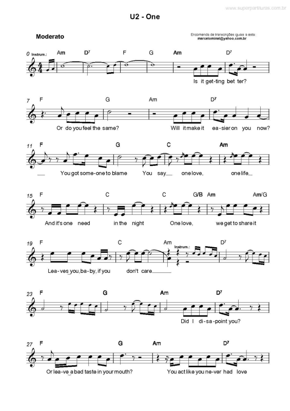 Partitura da música One v.3