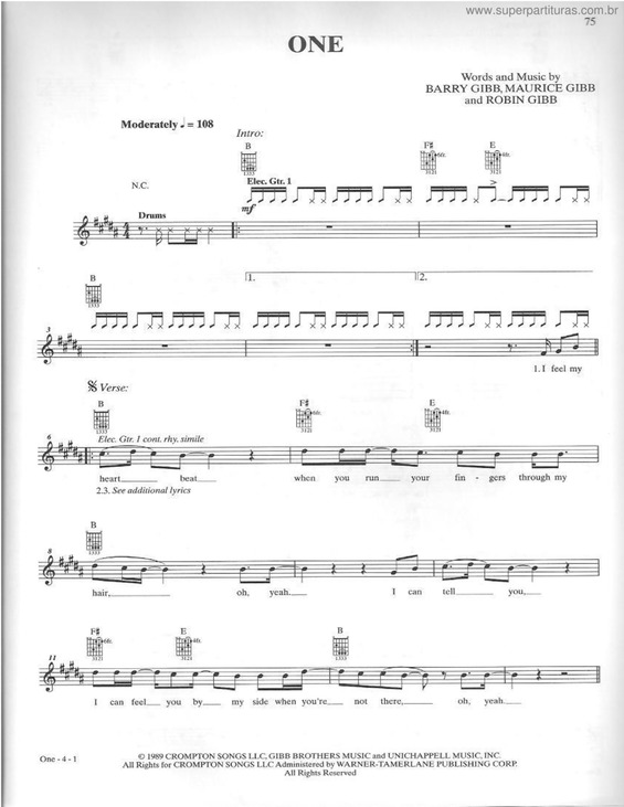 Partitura da música One v.4