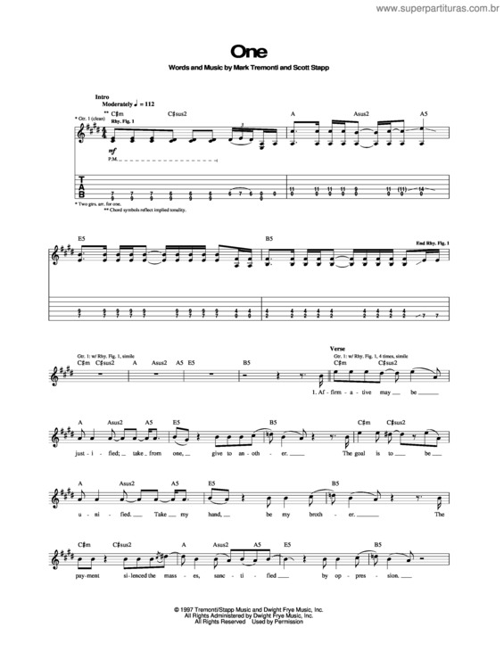Partitura da música One v.7