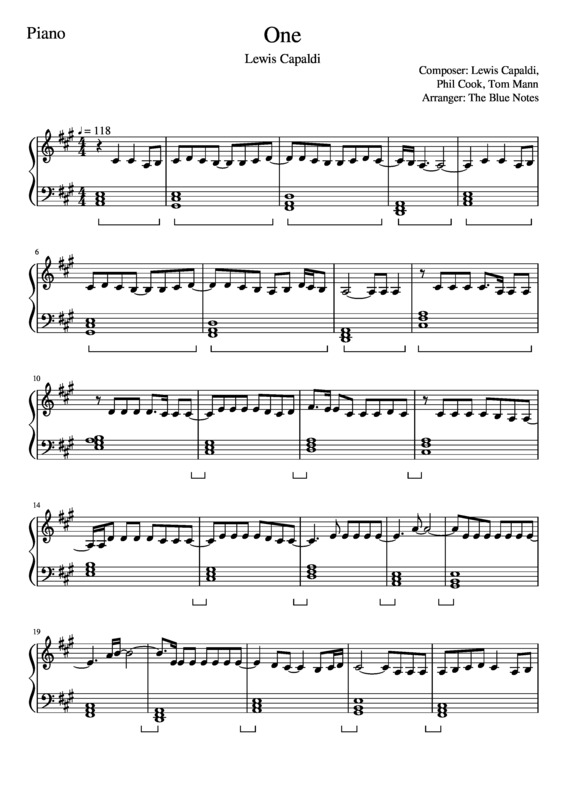 Partitura da música One v.9