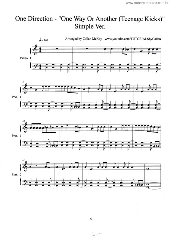 Partitura da música One Way Or Another (Teenage Kicks) v.2