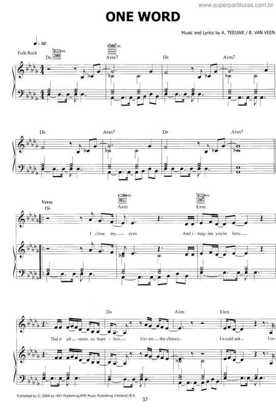 Partitura da música One Word