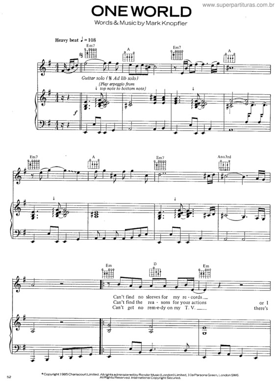 Partitura da música One World