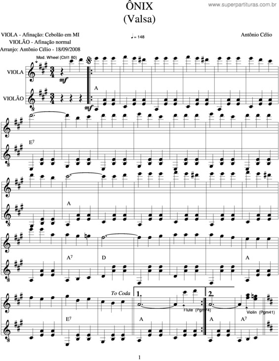 Partitura da música Ônix