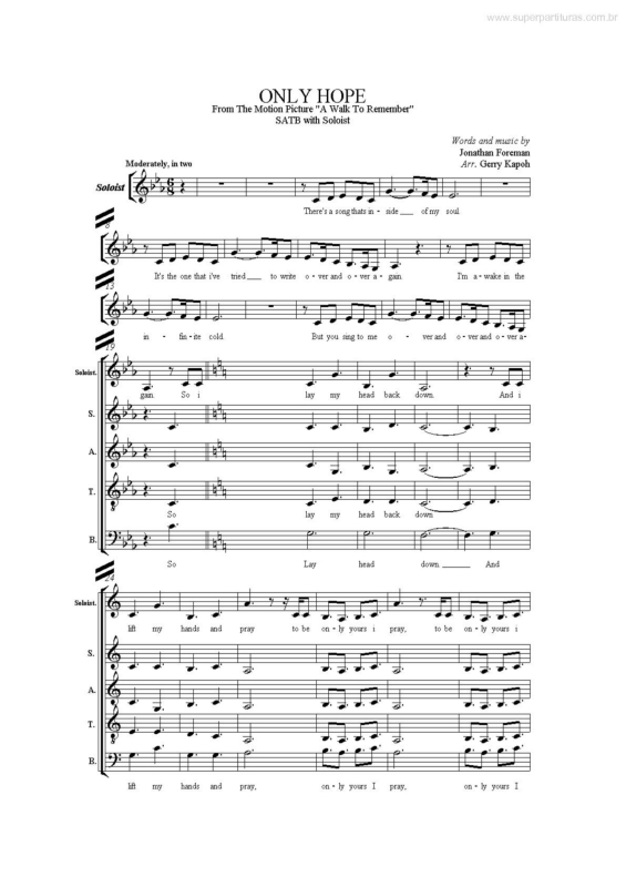 Partitura da música Only Hope (A Walk To Remember) v.4