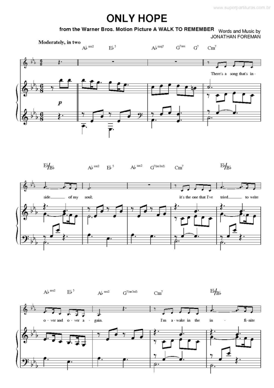 Partitura da música Only Hope (A Walk To Remember) v.6