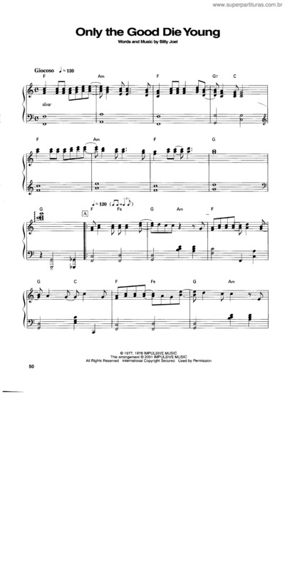 Partitura da música Only The Good Die Young v.2